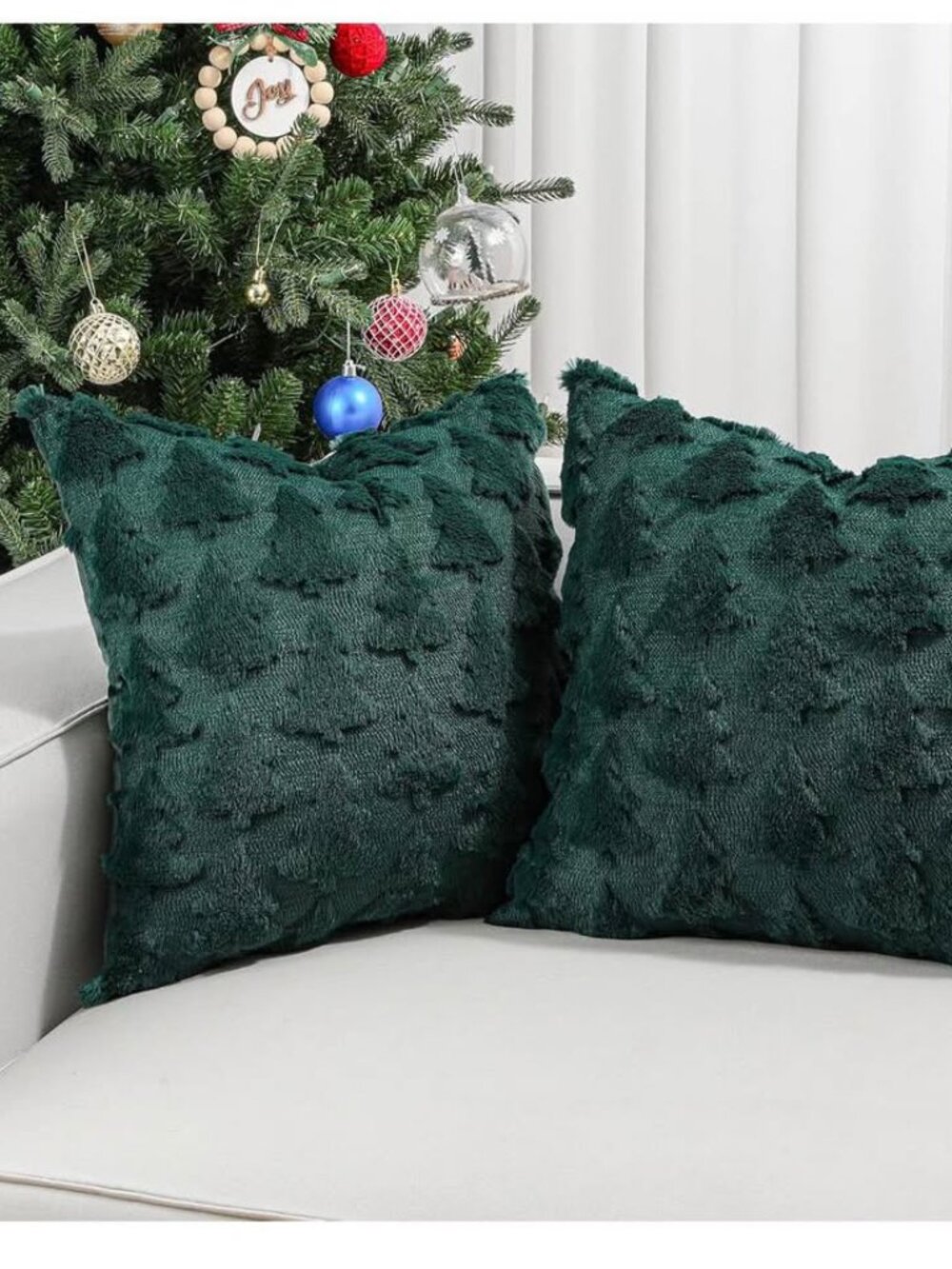 Christmas Throw Pillow Cover, 3D Tree, Green, 18x18, 2Pack | Super Soft Faux Fur